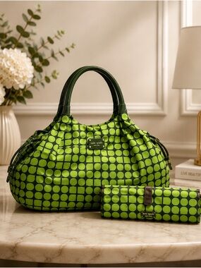 Kate Spade “Dot Noel” Stevie Diaper Bag & Matching Changing Pad Set-Lime